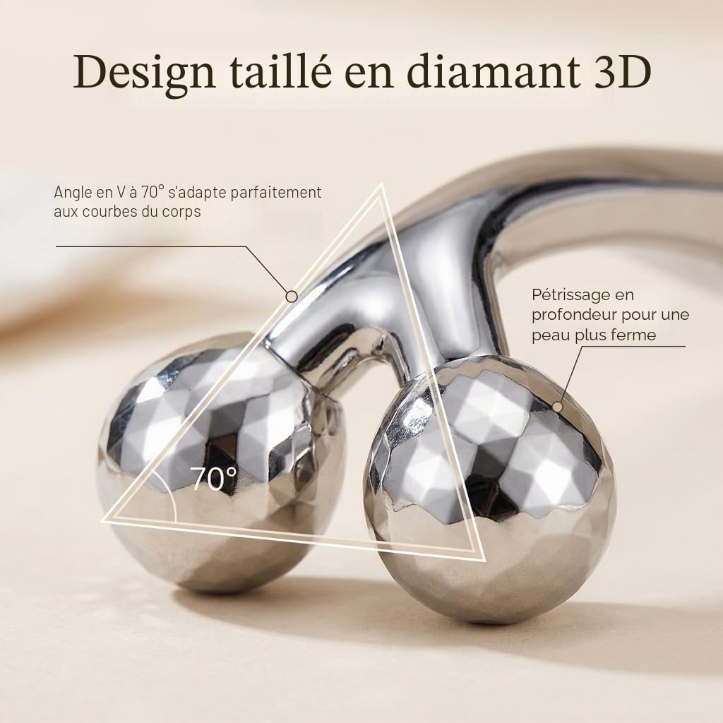 3D Roller Massage Visage, Masseur Visage Manuel ABS Plaqué Platine, Rouleau Visage pour Lifting et Raffermissement, Appareil Massage, Soins Corps et Relaxation, Argent