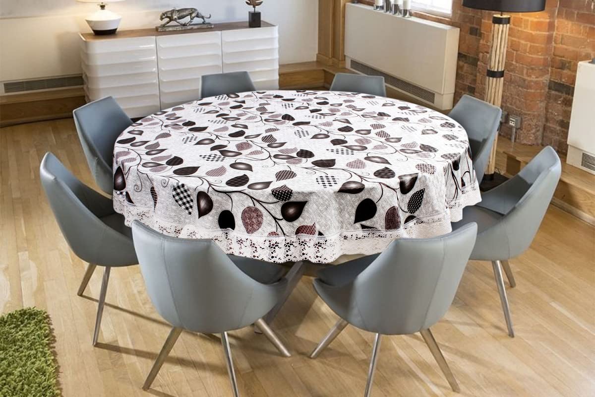Stylista Waterproof 6 Seater Round Table Cover 72 Inches Diameter Petals Pattern Grey