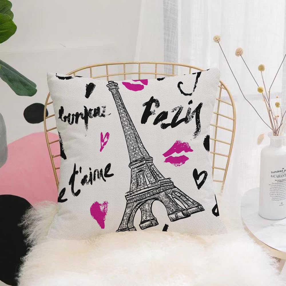 Hyosxw Paris, Romantic Decoration With Graffiti Sty - A7 Cushion Cover,Throw Pillow Case Home Decorative For Living Room Bedroom Sofa Chair 18X18 Inch,Paris, Romantic Decoration With Graffiti Style Eiffel Tower Theme,Pillowcase 45X45cm