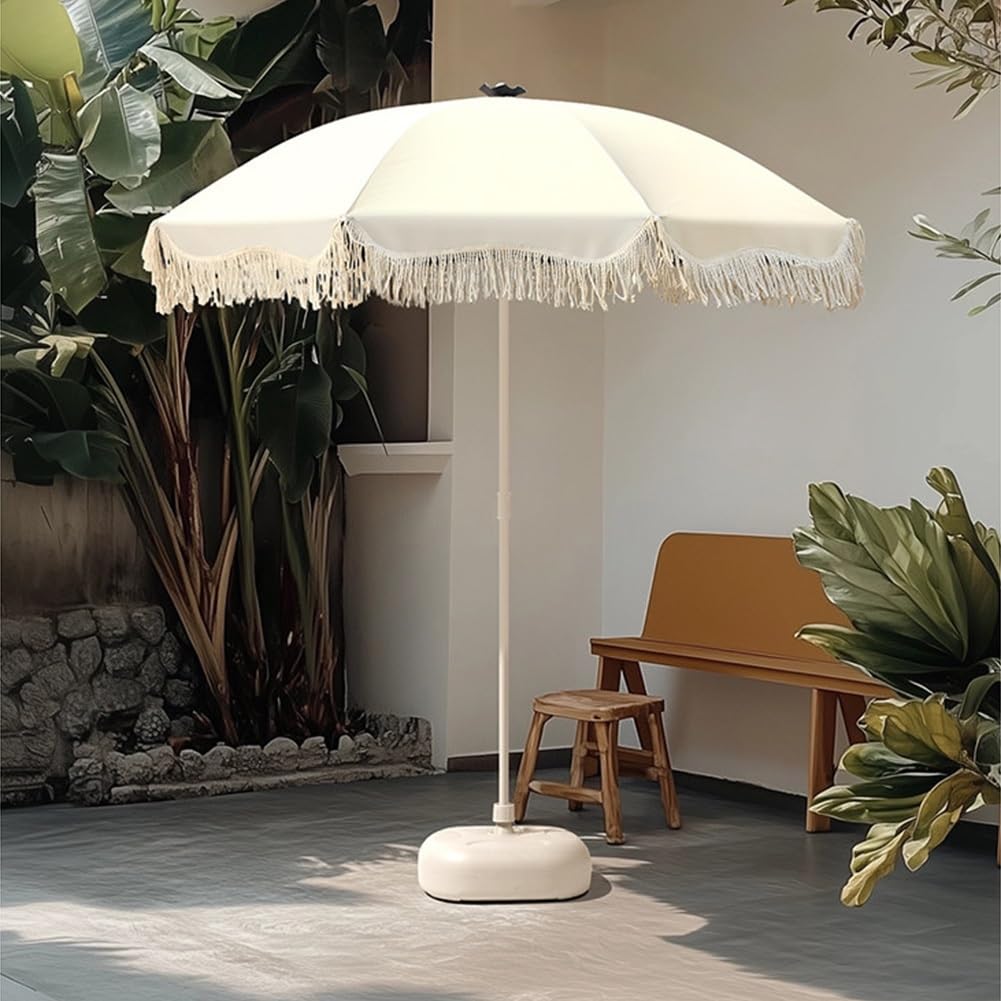 Parasol de Terrasse Boho de 180 cm avec Franges, Parasol de Jardin Extérieur à Hauteur Réglable, UPF 50+ pour Plage, Balcon, Pique-Nique