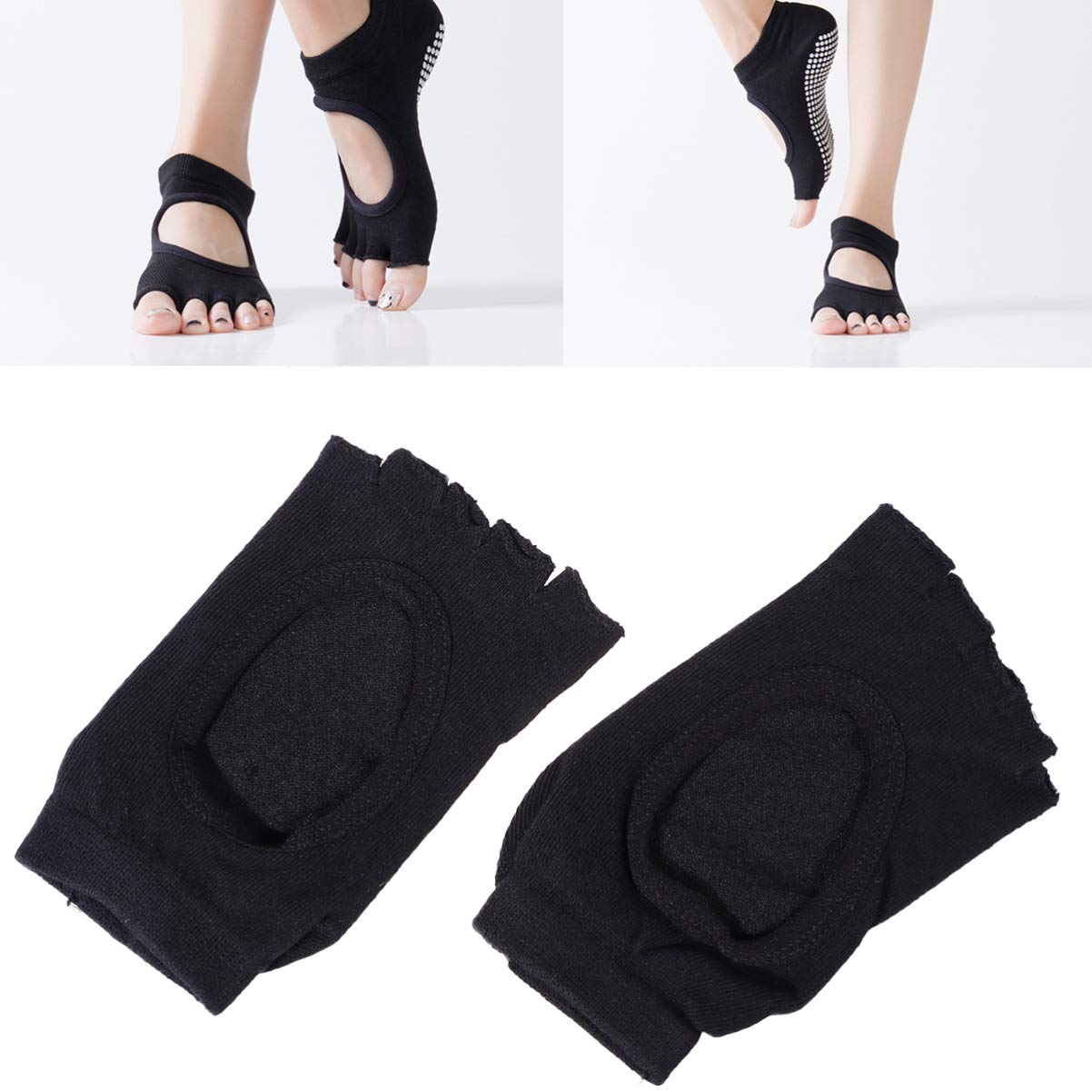 BESPORTBLE 1pair Breathable Hollow Yoga Socks for Women Non- Design Average for Fitness and Exercise Cotton Material for Workouts Black Color