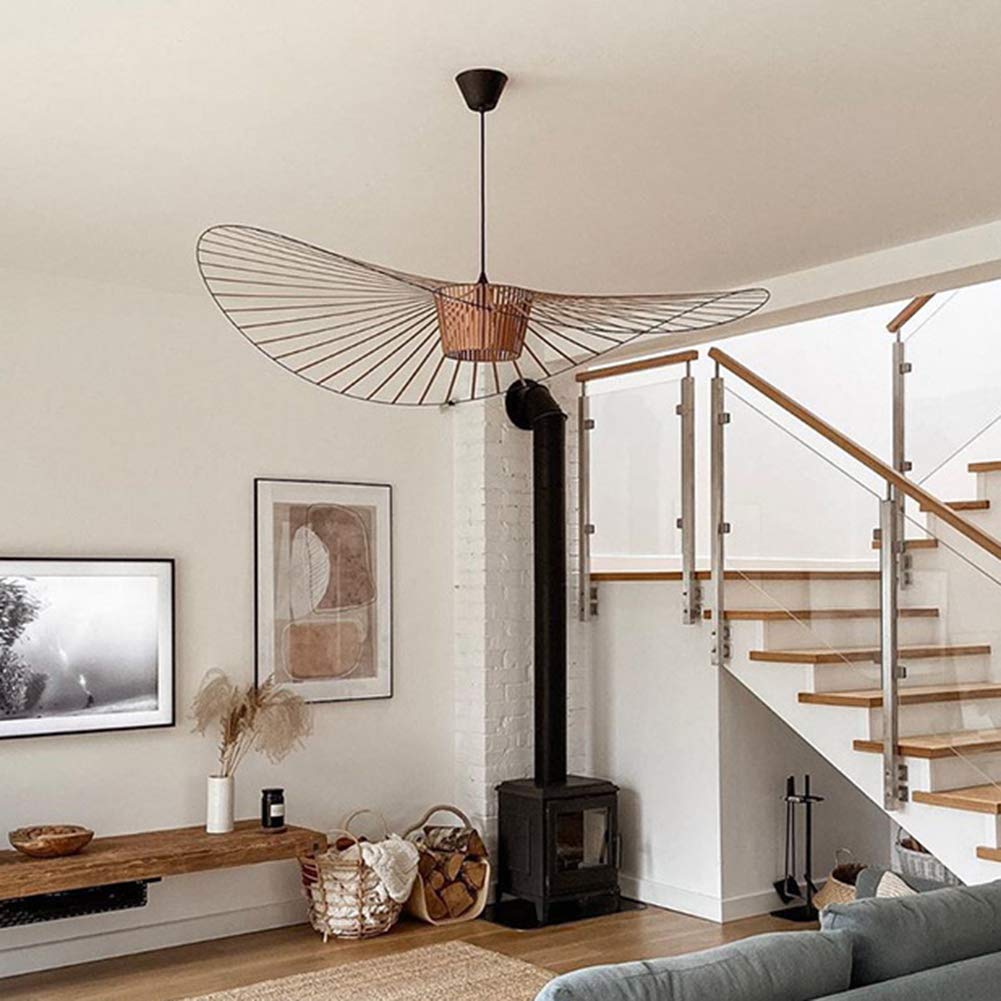 YUXN Simple Creative Vintage Living Room Pendant Light (Adjustable Height), Fibreglass Hat Design + Fibre Fabric E27 Max 40 W (100 cm, Brown) โ image 1
