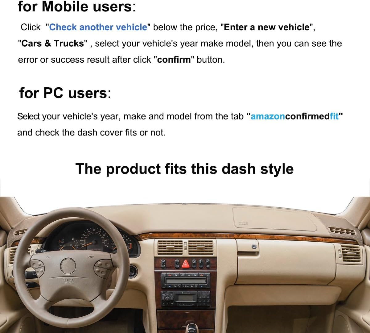 Dash Cover Mat Custom Fit for Mercedes Benz E300 E320 E420 E430 E55 AMG w/Light Sensor w/o Speaker Dashboard Cover Pad Carpet Protector F327 (Beige)