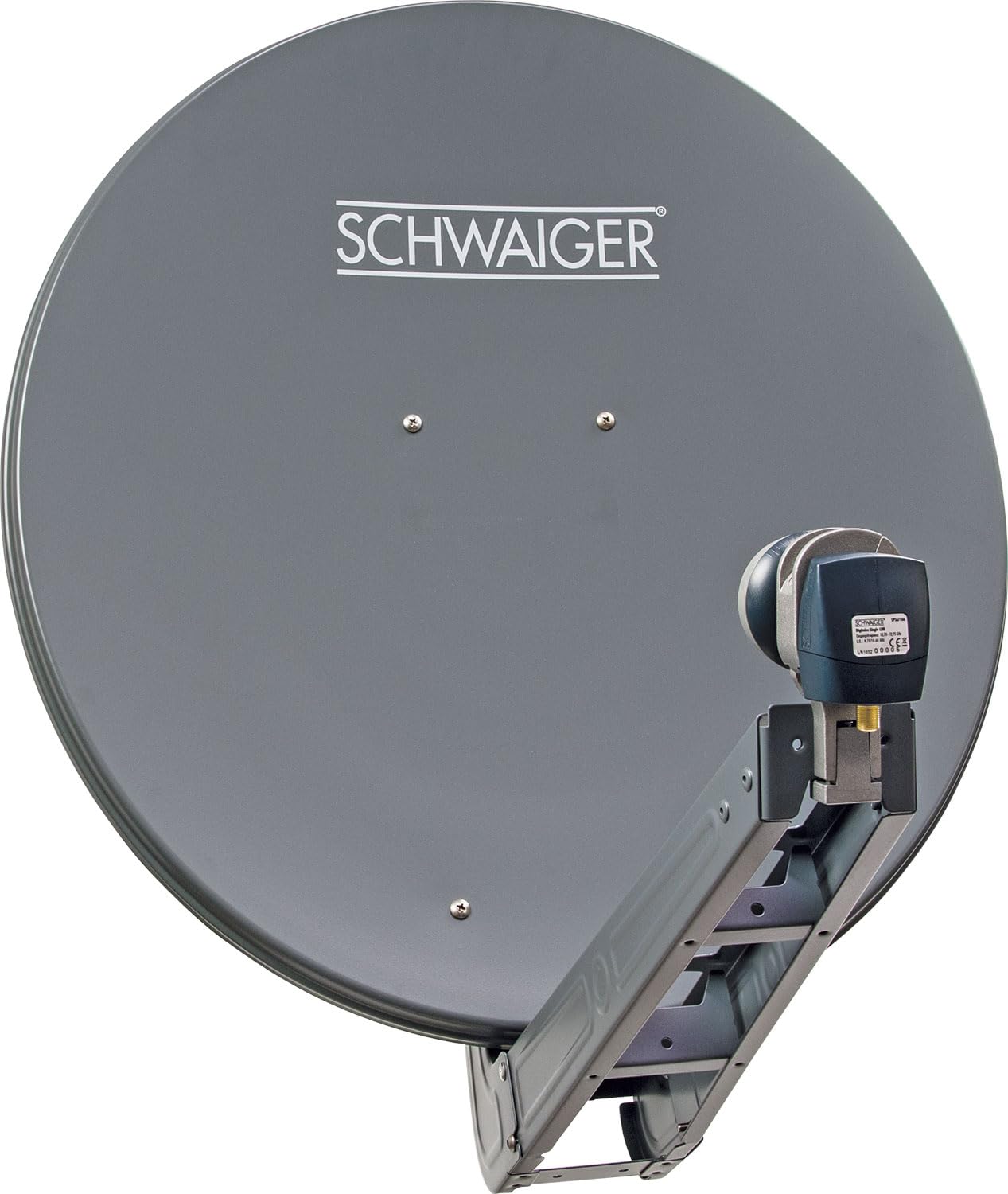 SCHWAIGER Kit complet de parabole satellite - Ø 80 cm - Antenne offset en aluminium anthracite - Avec Quad LNB 4 voies et LNB double bras de support - Réception numérique HD et 4K - Guide-câble