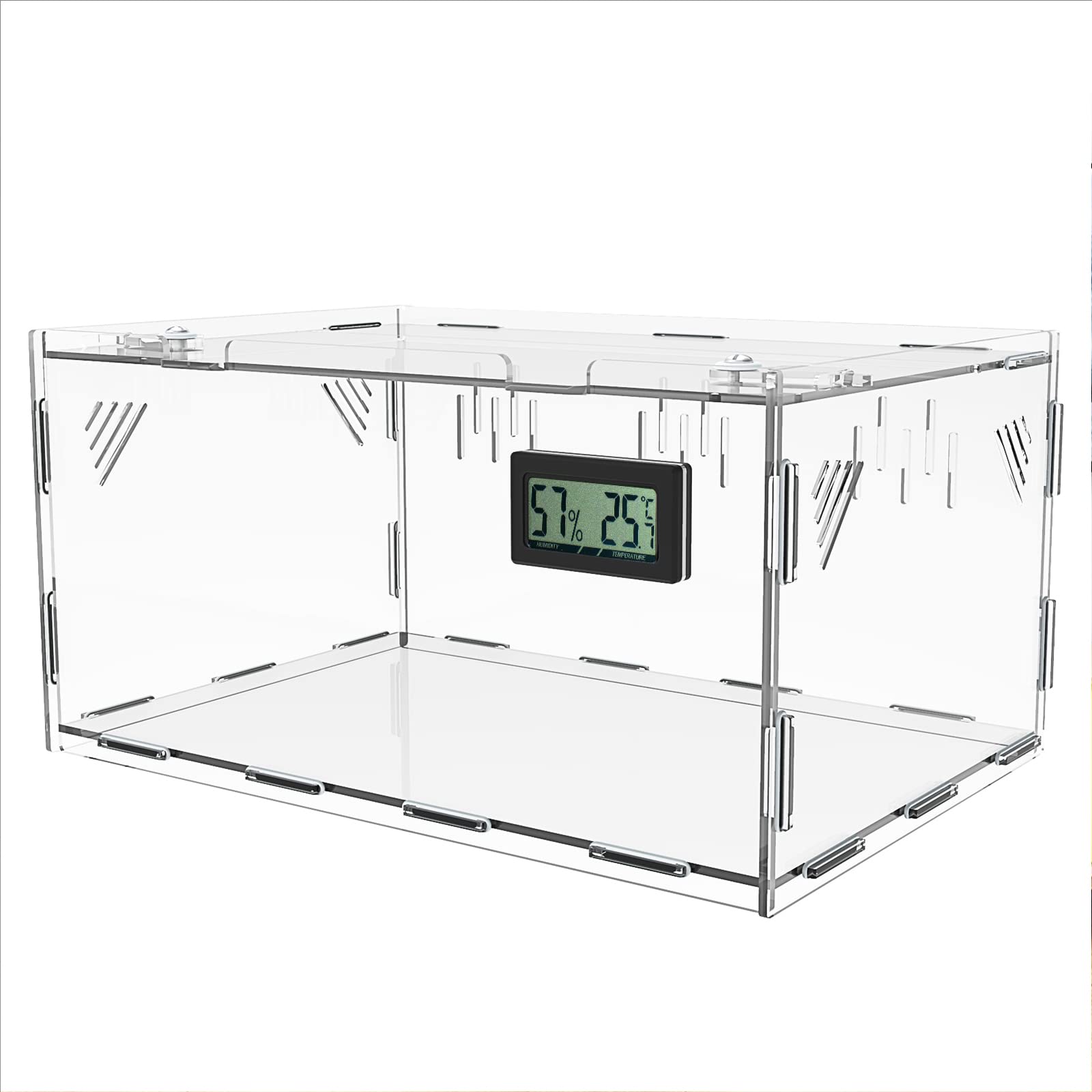 Oiakz Terrario para Reptiles Grande con Higrómetro de Temperatura - Caja de Cría Acrílica para Pequeños Reptiles e Insectos - Tanque de Jaula para Oficina y Casa, 15.7 x
