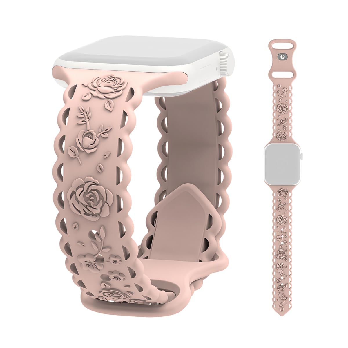 ZORBES® Floral Silicone Watch Band Compatible with Apple Watch Bands For Women 42mm 41mm 40mm 38mm, Cute Engraved Flower Soft Comfortable Strap for iWatch Series 11 10 9 8 7 6 5 4 3 2 1-image-49
