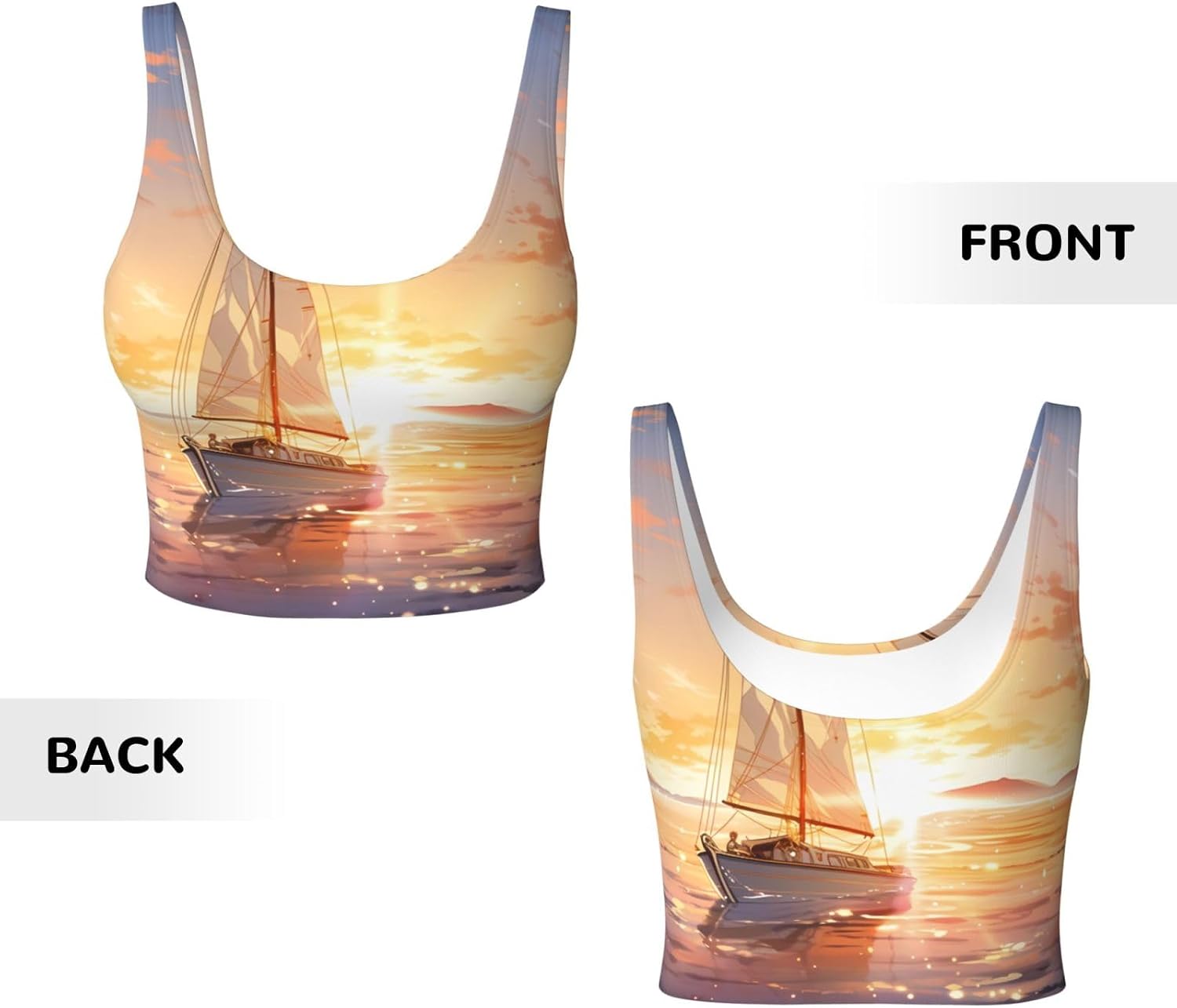 Sailboat Printed Women's Sports Vest, Suitable for Yoga, Pilates and Fitness Training -