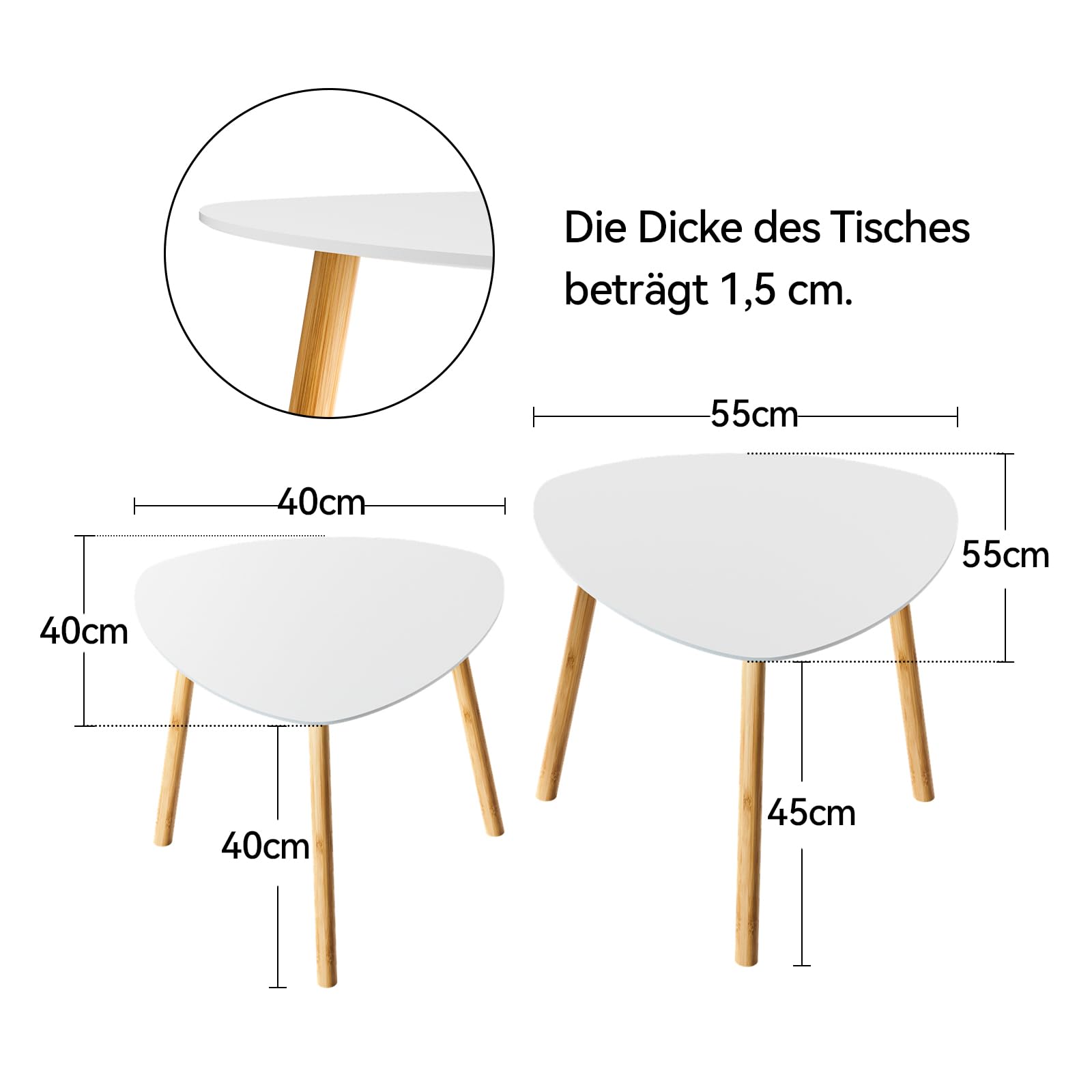 Couchtisch, 2er Set Moderne Wohnzimmertisch (Weiß) | Beistelltisch, Coffee Table, Sofatisch, Tischkombination für Wohnzimmer, Schlafzimmer, Büro, Balkon