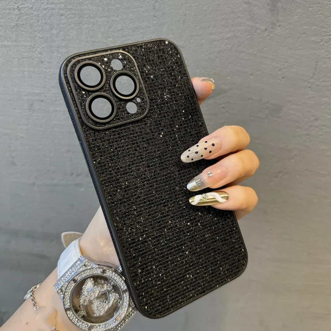 Coque iPhone 15 Pro Max antichoc cuir pailleté anti-rayure noire