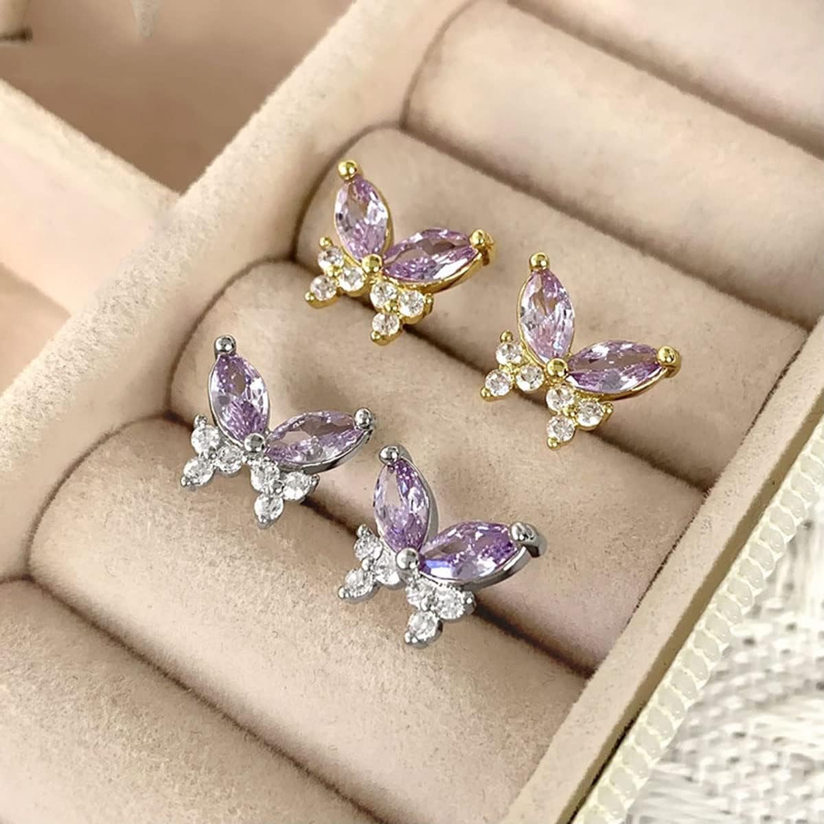 Butterfly Earrings for Women 18K Gold Plated Purple Tiny Stud Earrings CZ Amethyst Cartilage Earring for women Jewelry Gifts - Image 3