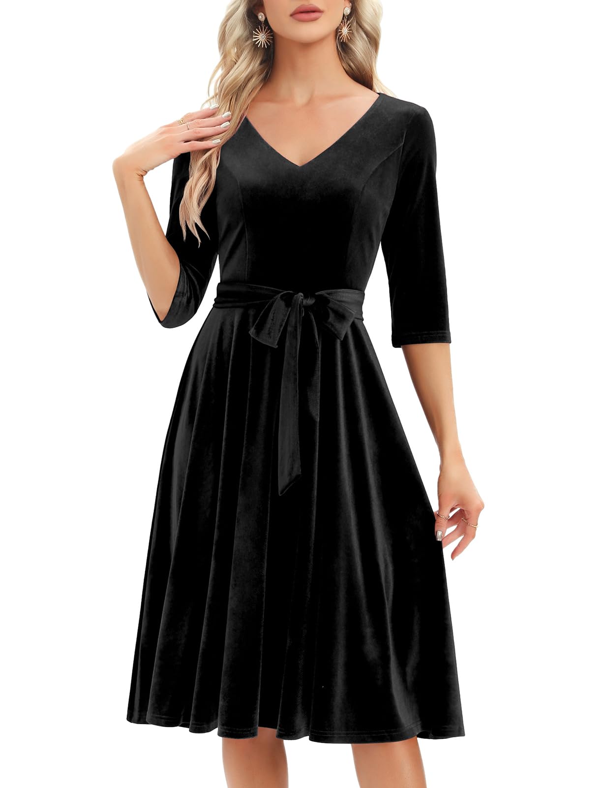 Amazon.com: Bbonlinedress Long Sleeve Velvet Vintage Tea Dress Formal ...