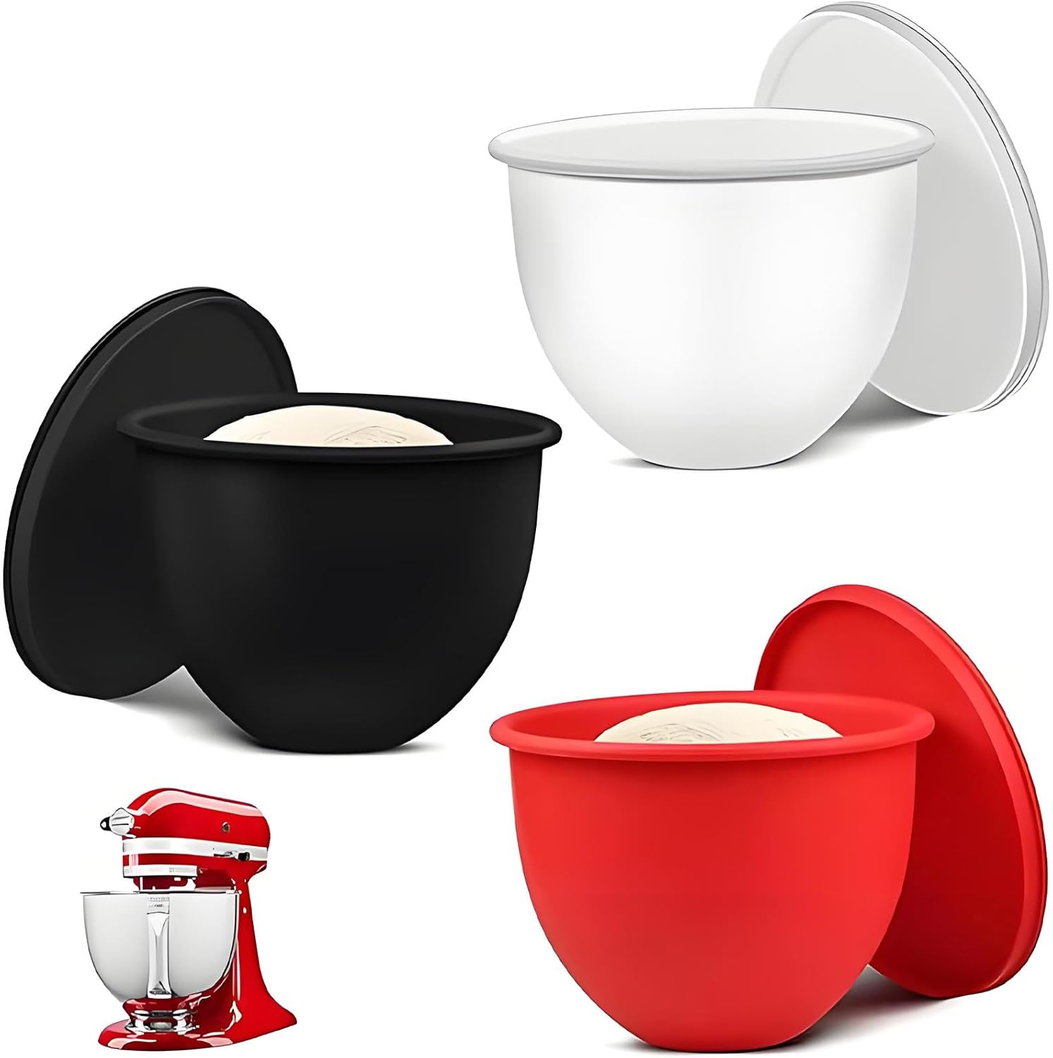 Silicone Liners for Kitchenaid 5 Quart Stand Mixer, 3 Liners with Lids, Replacement Mixers Bowls