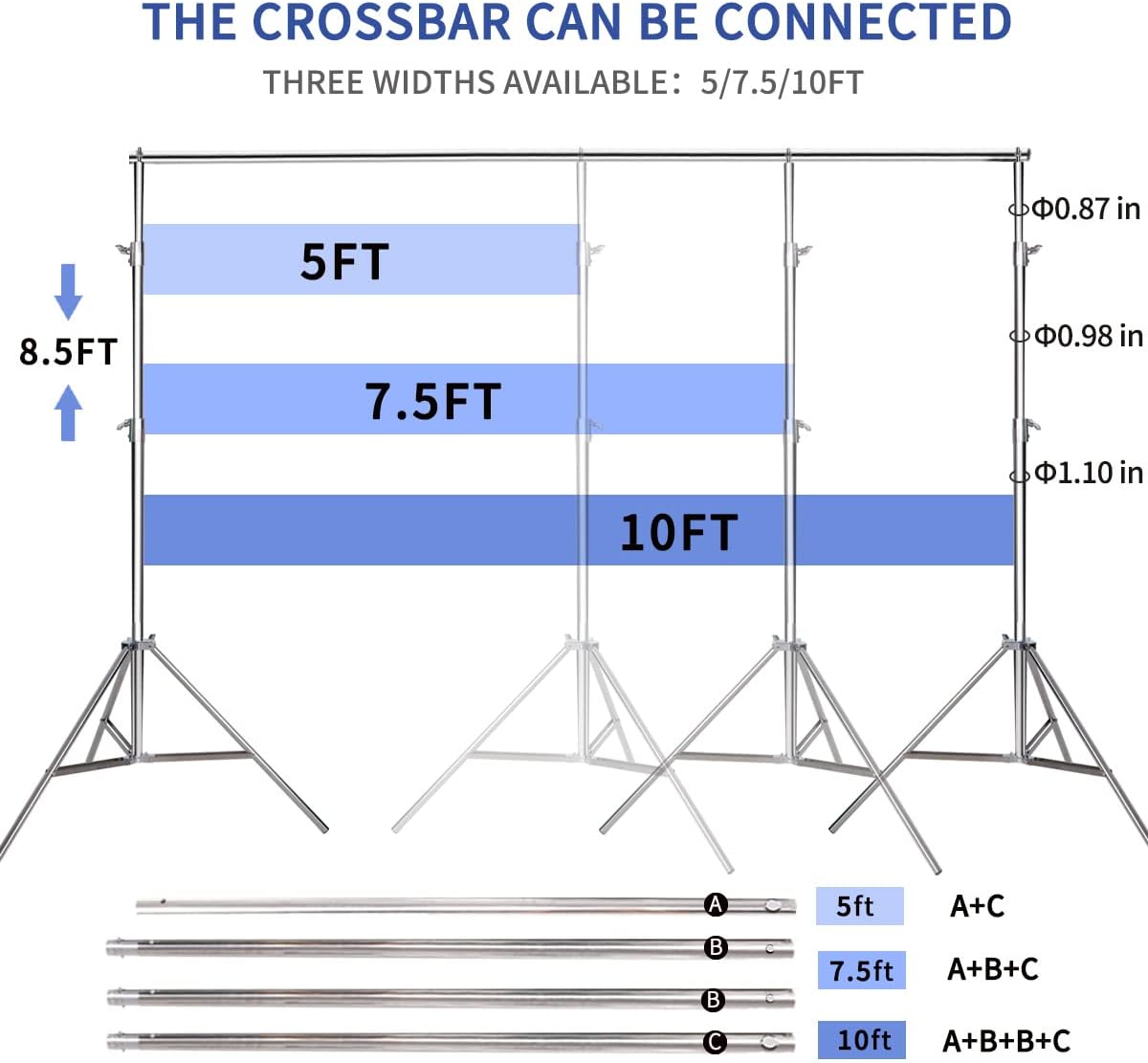8.5 * 10 FT Stainless Steel Backdrop Stand,Photo Video Adjustable Background Support System Stand Kit with Carry Bag for Parties,Wedding,Photography Studio
