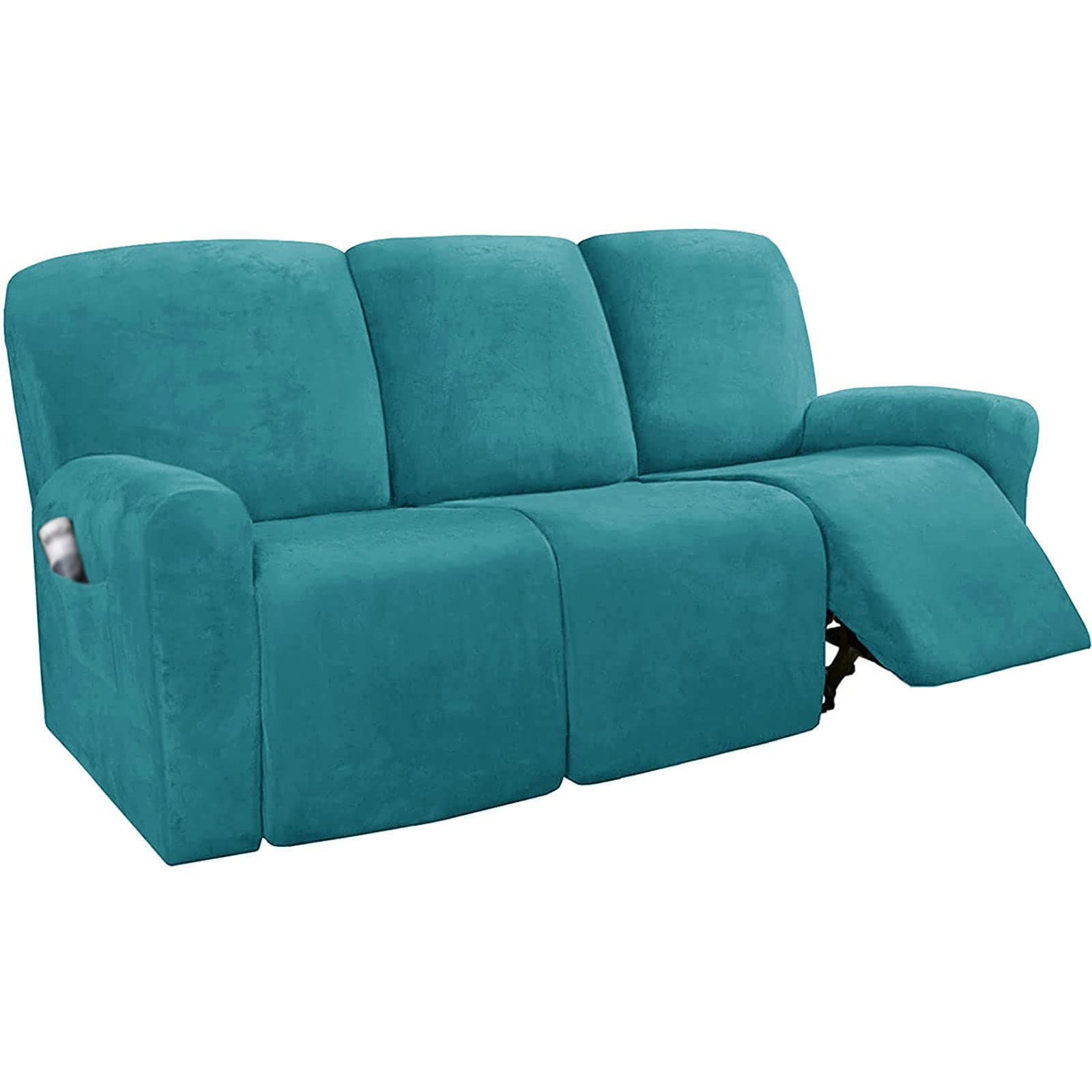 JHLD Stretch Recliner Cover, Velvet Recliner Chair Cover 1/2/3 Seater Recliner Slipcovers Soft Recliner Protector Non Slip With Elastic Bottom Furniture Protector For Kids Pets-Teal-3 seater