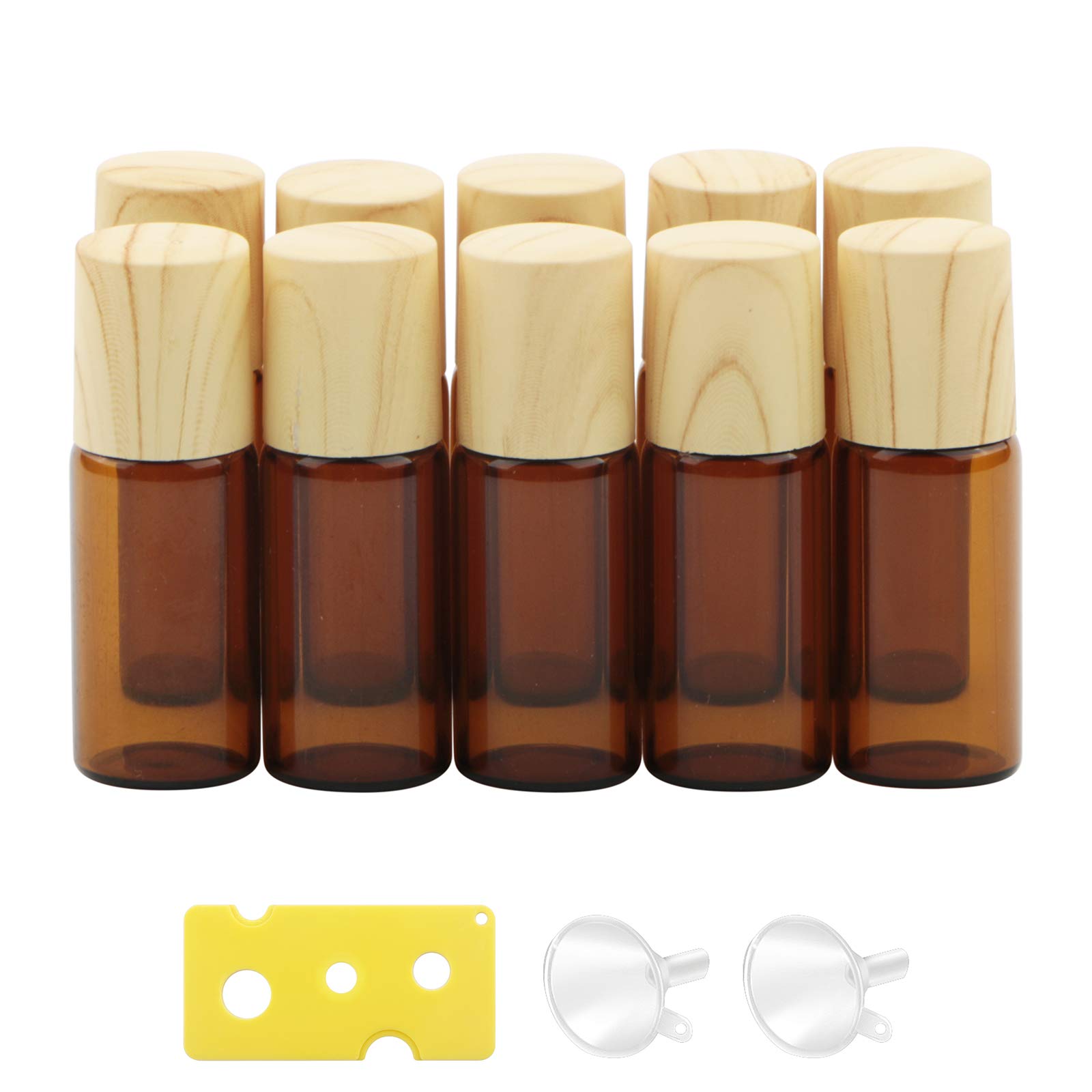 NewZoll3ml Amber Glass Roller Vials Bottles 10Pcs Essential Oil Roller Bottles Empty Glass Roll-on Bottles for Essential Oil Perfumes Lip Balms