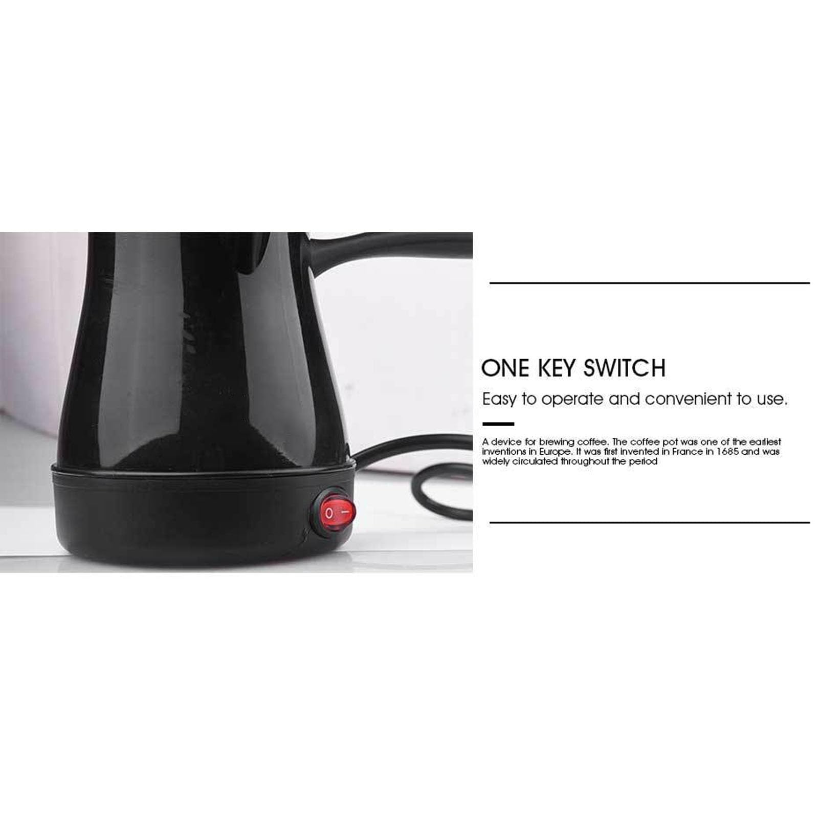 SENECESLI Théière turque électrique, 300 ml, en acier inoxydable, pour la maison et les voyages, noir
