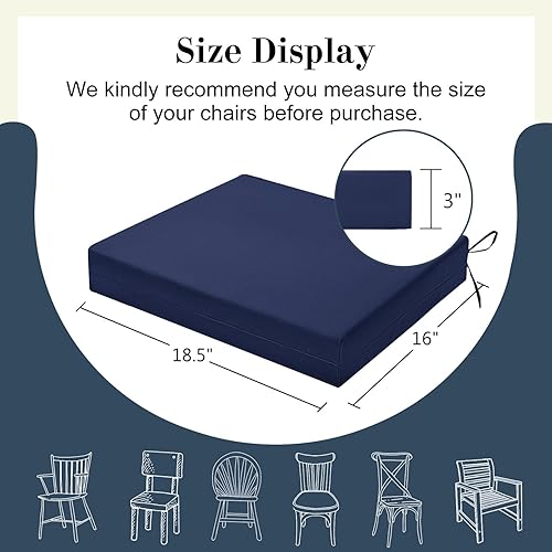 Miniatura 6 de Cozyide - Juego de 4 cojines para sillas de exterior, cojines impermeables para asientos de patio con correas ajustables, cojines cuadrados para