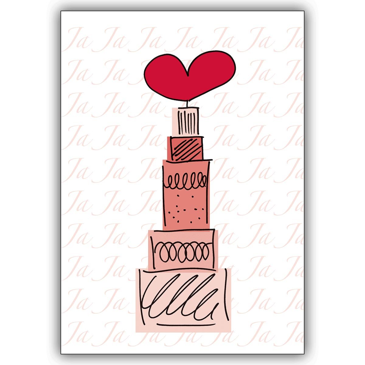 16 Hochzeitskarten (16er Set): Hochzeitskarte oder Menü Karte: die Hochzeitstorte mit Herz • schöne Gruss Klappkarte mit Umschlag für beste Freunde und Lieblingsmenschen