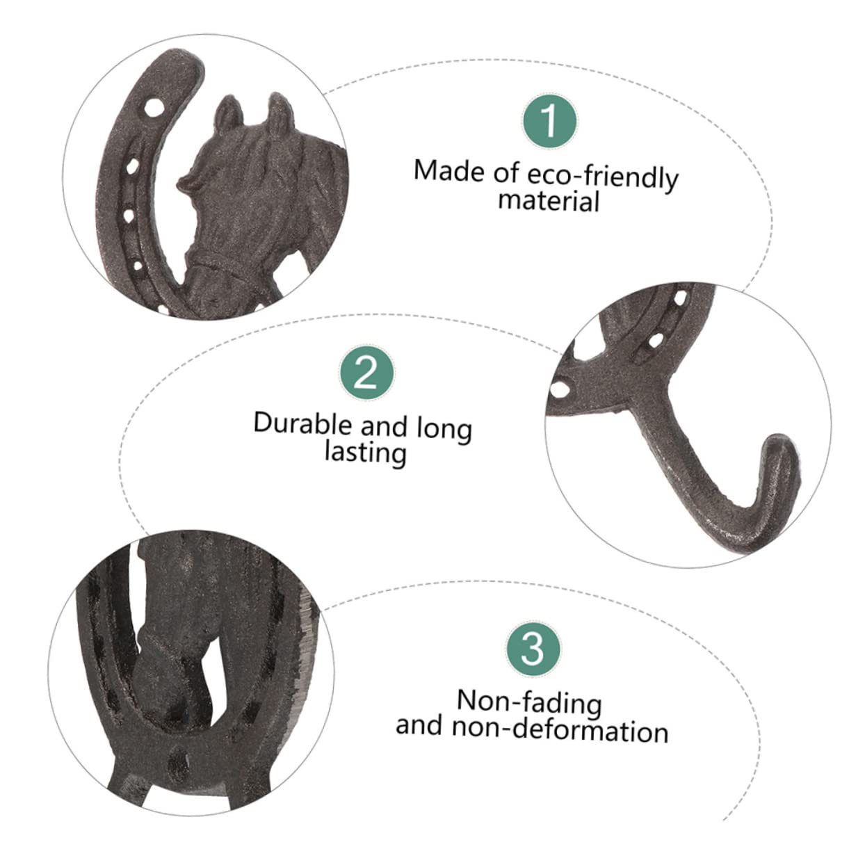 Garneck Set di 4 Ganci da Parete in Ferro Battuto Design a Ferro di Cavallo, Capacità di Carico Elevata per Appendere Chiavi e Abiti, per Decorazione Domestica Retrò
