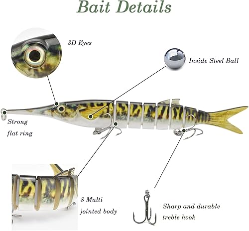 Miniatura 3 de ODS - Señuelo de pesca multiarticulado animado con anzuelos para lucio, sábalo, ajo, agua dulce y salada