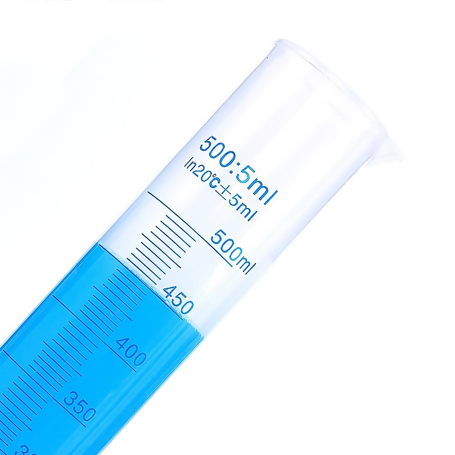 2 cilindros graduados de plástico de 500 ml, juego de cilindros de medición de química de laboratorio, polímero duradero de clase A, graduaciones transparentes, marcado de 2 lados con boquilla