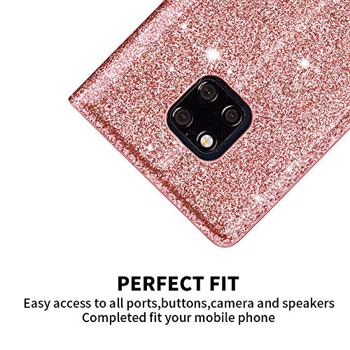 OKZone Huawei Mate 20 Pro Hülle,Luxus Glitzer Bling Premium PU Leder Brieftasche-Stil Magnetisch Folio Flip Etui Brieftasche Hülle Schutzhülle Tasche für Huawei Mate 20 Pro (Rose Gold)
