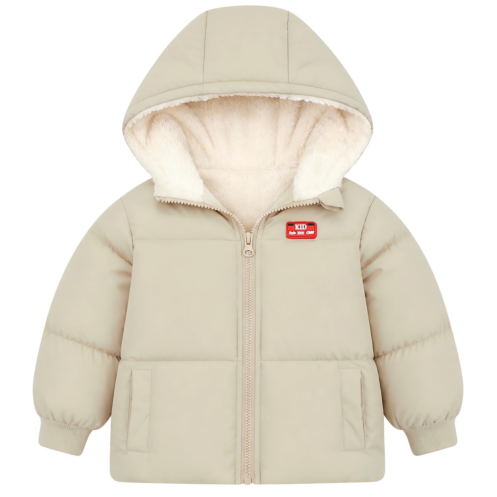 UNICOMIDEA Baby Hooded Puffer Jacket,Fleece Lined Winter Coat 12M-5T