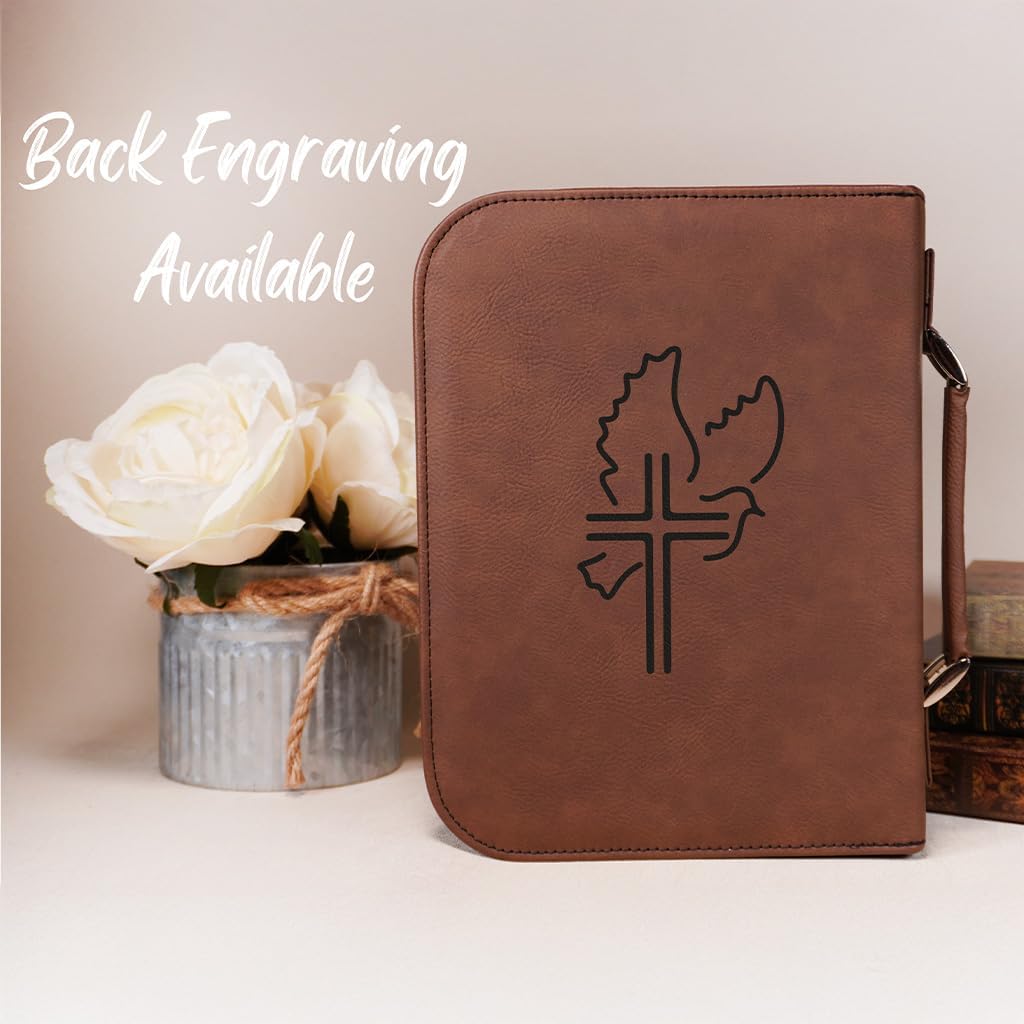 Personalized Vegan Leather Zippered Bible Cover – Custom Engraved Scripture Journal Case with Handle, Pen Holder & Pocket – Fits Large & Medium Bibles