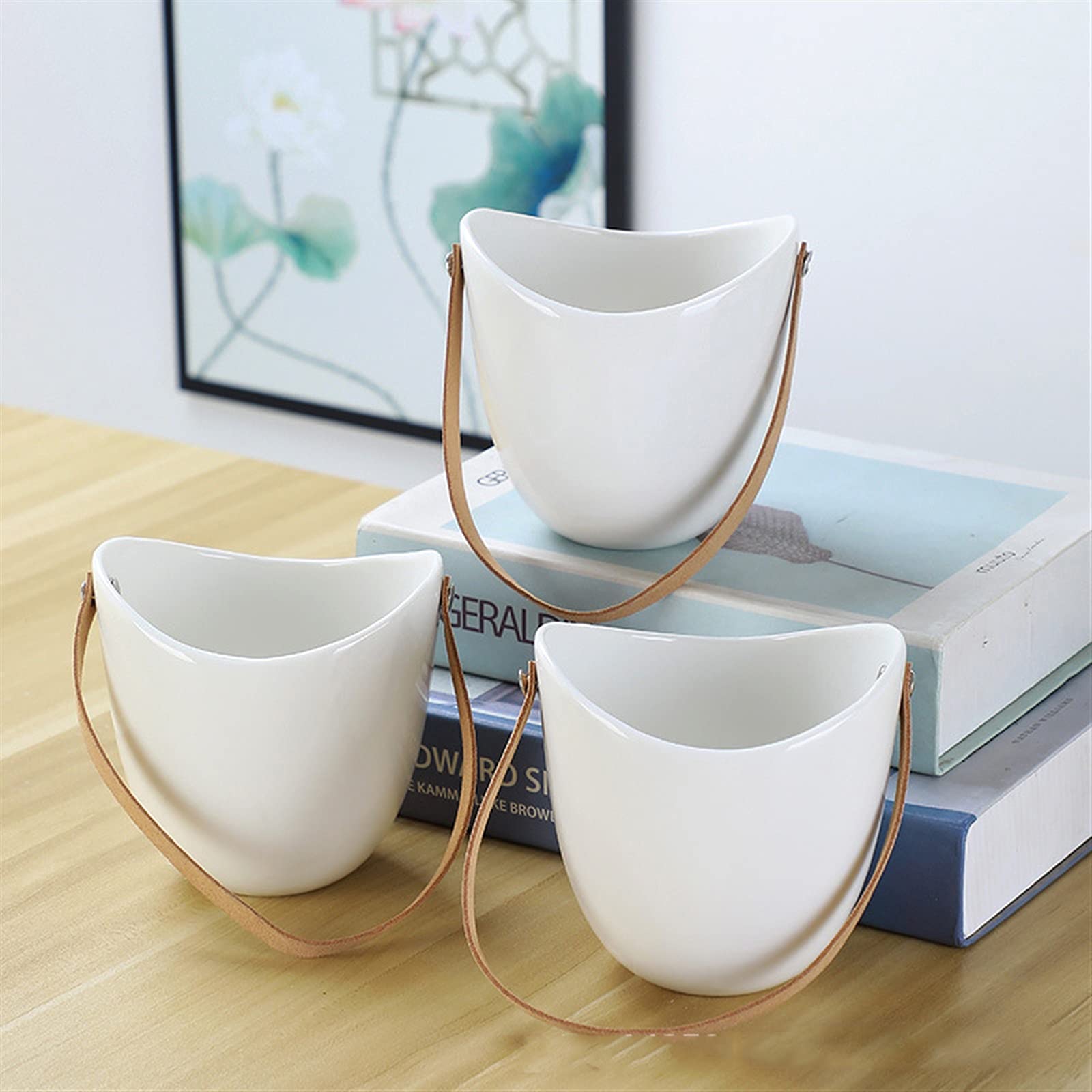 Liudan Wiszące doniczki, białe ceramiczne wazony, hydroponiczne, montowane na ścianie, sukulenty, doniczkowe, kwiaty, do wnętrz, domu, ogrodu, dekoracja, wieszak na rośliny (kolor: 3 szt. doniczka)
