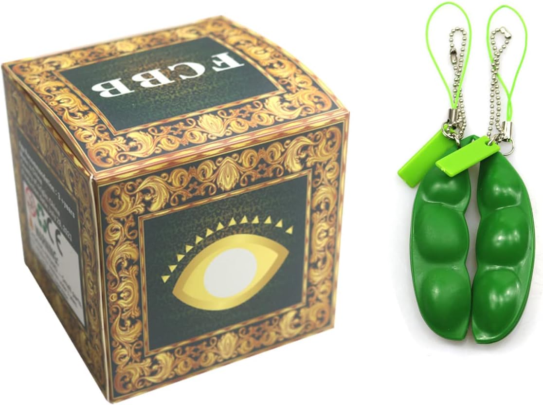 FCBB Fidget Toys 2Pack Squeeze-a-Bean Edamame Keychain Keyring Extrusion Bean Pea Soybean Stress Relieving Chain Phone Pendants