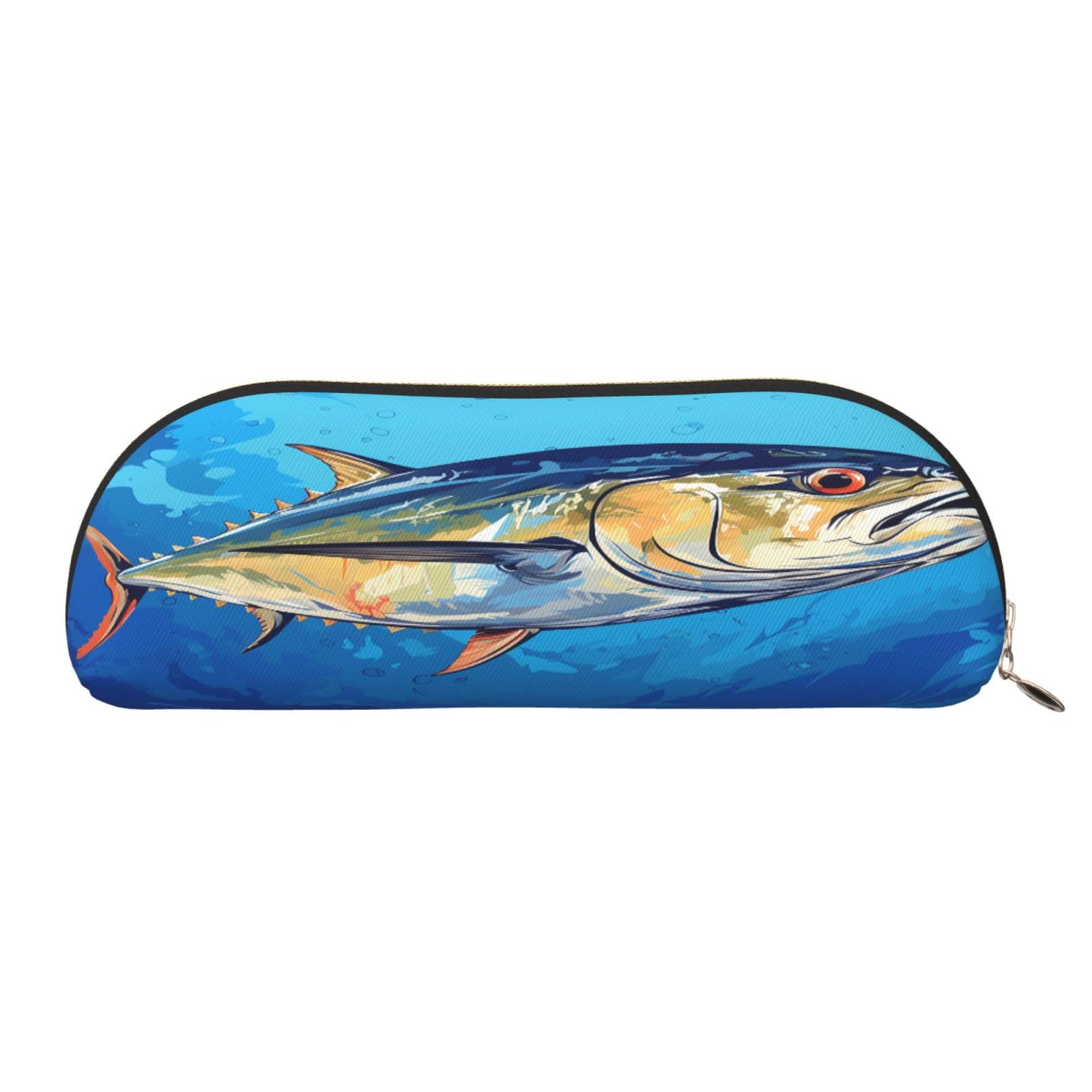QMKFWT Tuna Painting Pencil Pouch Leather,Small Pen Bags With Zipper For Pencils,Pens,Markers,Makeups,Change,Coins