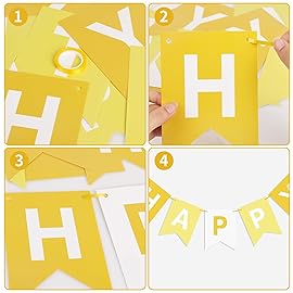 Waenerec Yellow Happy Birthday Banner Sign Happy Birthday Bunting Banner Garland for Kids Girl Woman Birthday Tea Party Decorations Bunting Flag Birthday Party Supplies