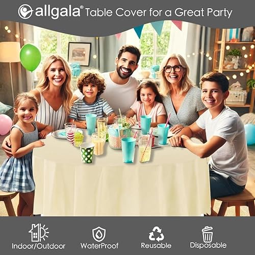 Miniatura 42 de allgala Mantel desechable de plástico de alta calidad, peso medio, 12 unidades, redondo, de 84 pulgadas, negro, resistente a las manchas, fácil