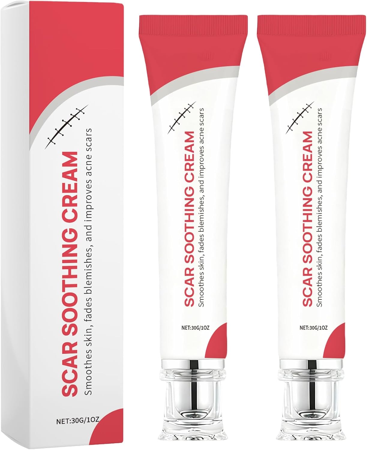 Scar Soothing Cream & Smoothing Cream for Scars – Gentle Care for Sensitive Skin, Helps Improve Appearance of Scars, Reduces Redness, Lightweight Non-Greasy Formula（2 PCS）