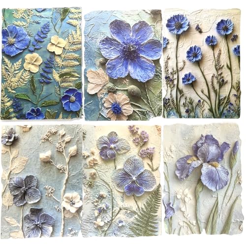 20 Sheets Vintage Blue Flower Scrapbook Paper 3 Sheets Embossed Textured Paper Kit Collage Supplies for Decoupage Crafts Scrapbooking Card Making Bulletin Board Junk Journalling Embellishment