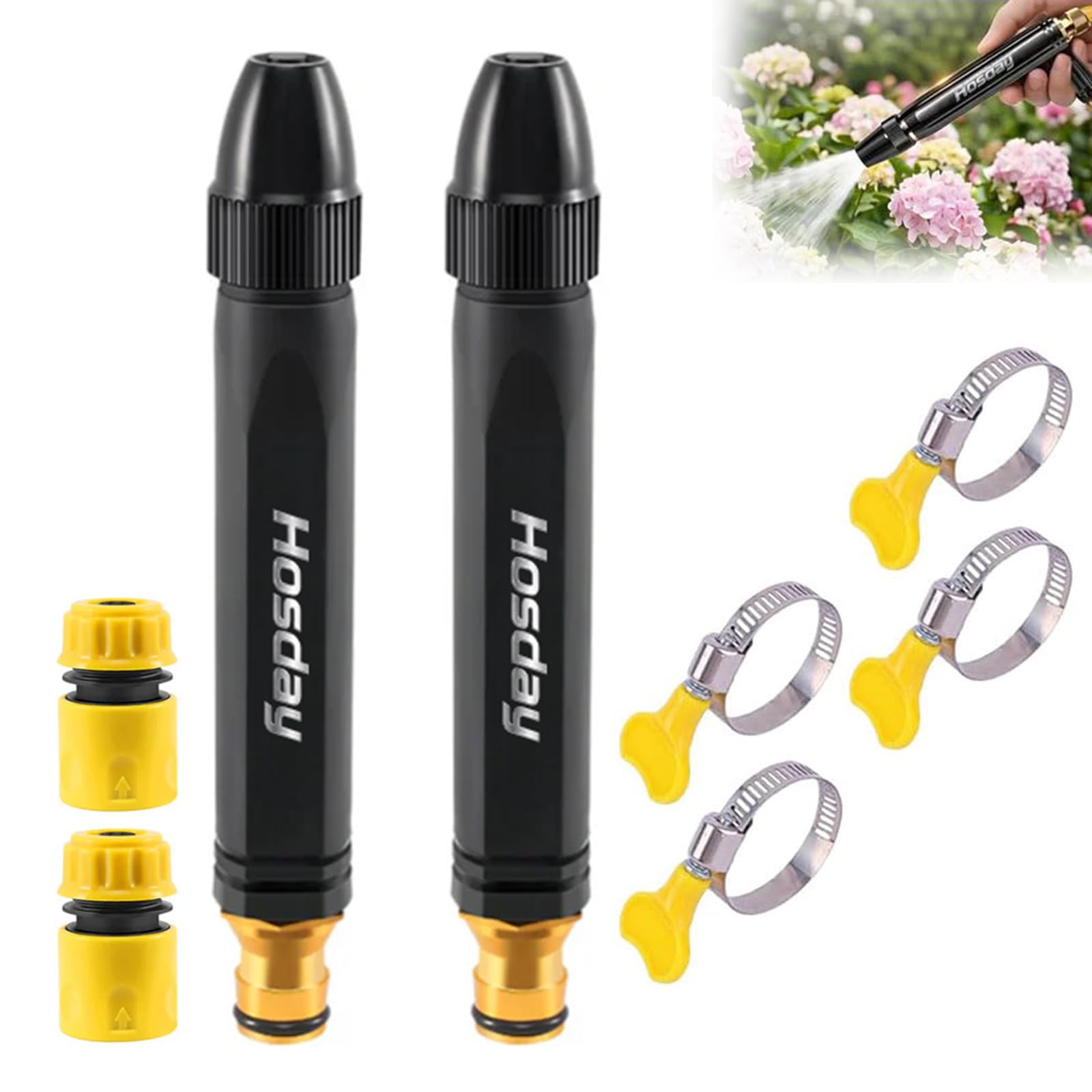 Hosday High Pressure Hose Nozzle for Garden Hose – Adjustable Car Wash Spray Nozzle with Pressure Booster, Heavy Duty High Pressure Water Gun for Car Washing, Patio, Driveway & Garden Cleaning (2PCS)