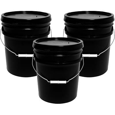 MKS Plastics 5-Gallon Bucket with Airtight Lid – Made in USA, Food Grade BPA Free Plastic, Heavy Duty Multi-Use, Metal Handle with Grip, Stackable Storage – Black, 3 Pack