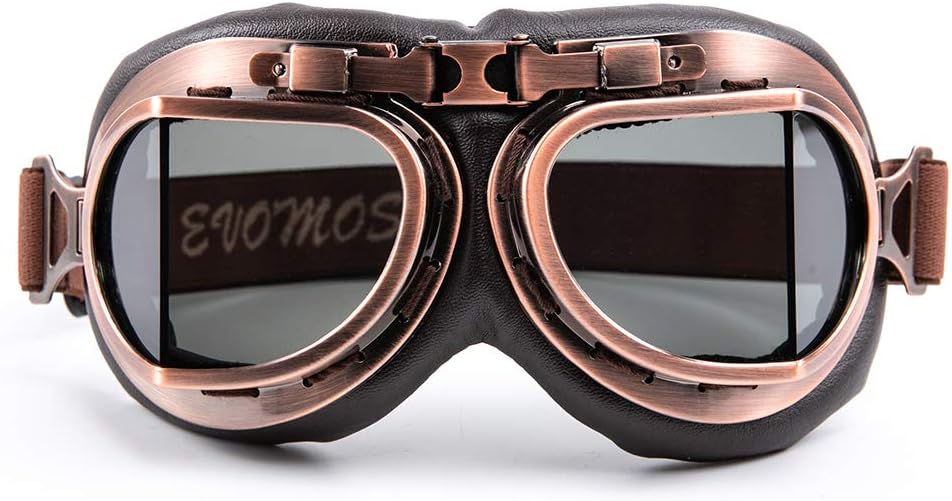 Vintage Aviator Pilot Style Motorcycle Cruiser Scooter Goggle Bike Racer Cruiser Touring Half Helmet Goggles (Copper, Smoke)