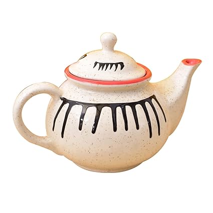 KunhaR Ceramic Teapot, Serving Kettle, Ceramic Kettle - 1000 ML (White Matt Red)