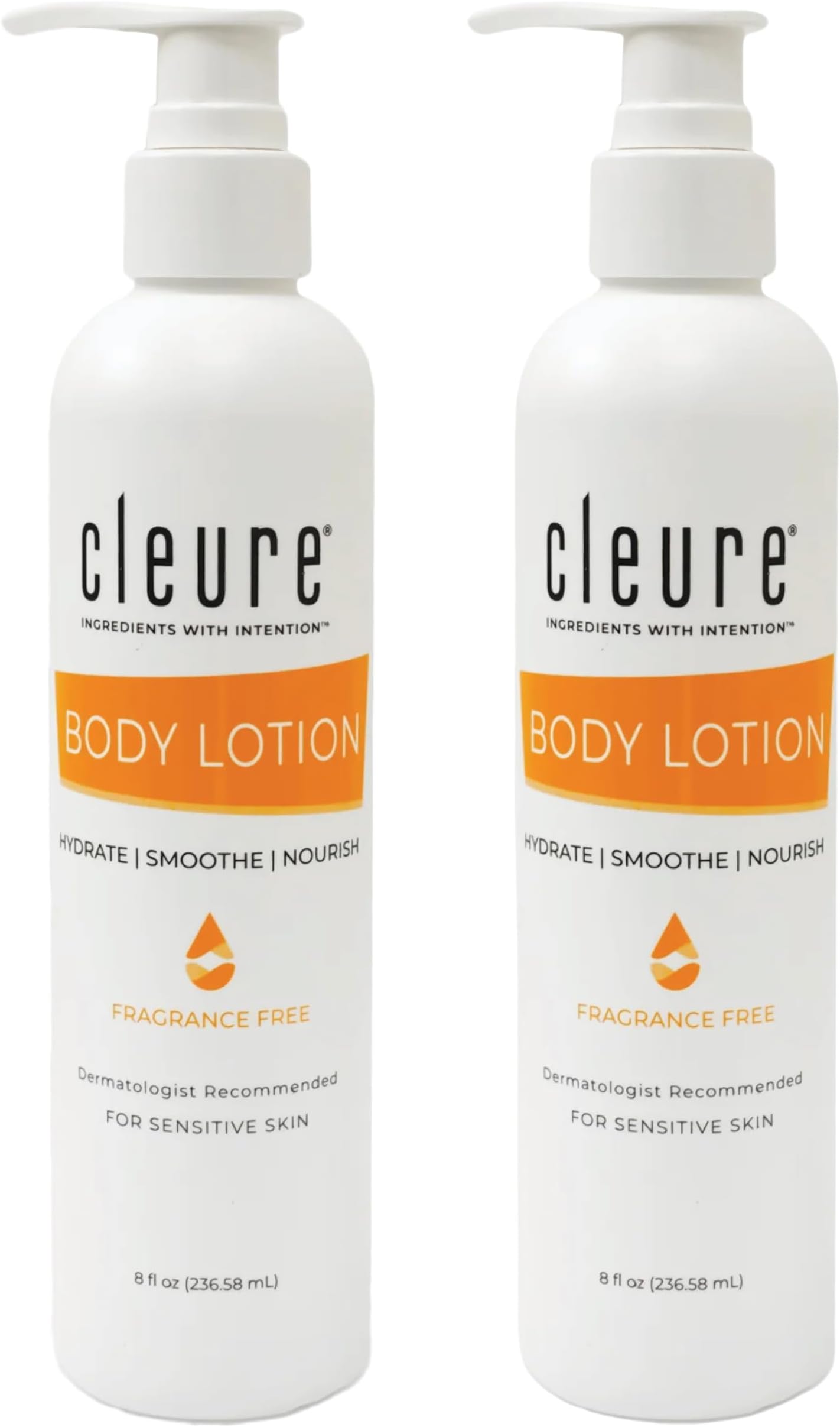 Cleure Body Lotion for Sensitive Skin - Daily Moisturizer with Shea Butter & Vitamin E - Fragrance Free, Gluten Free, Paraben Free (8 oz, Pack of 2)