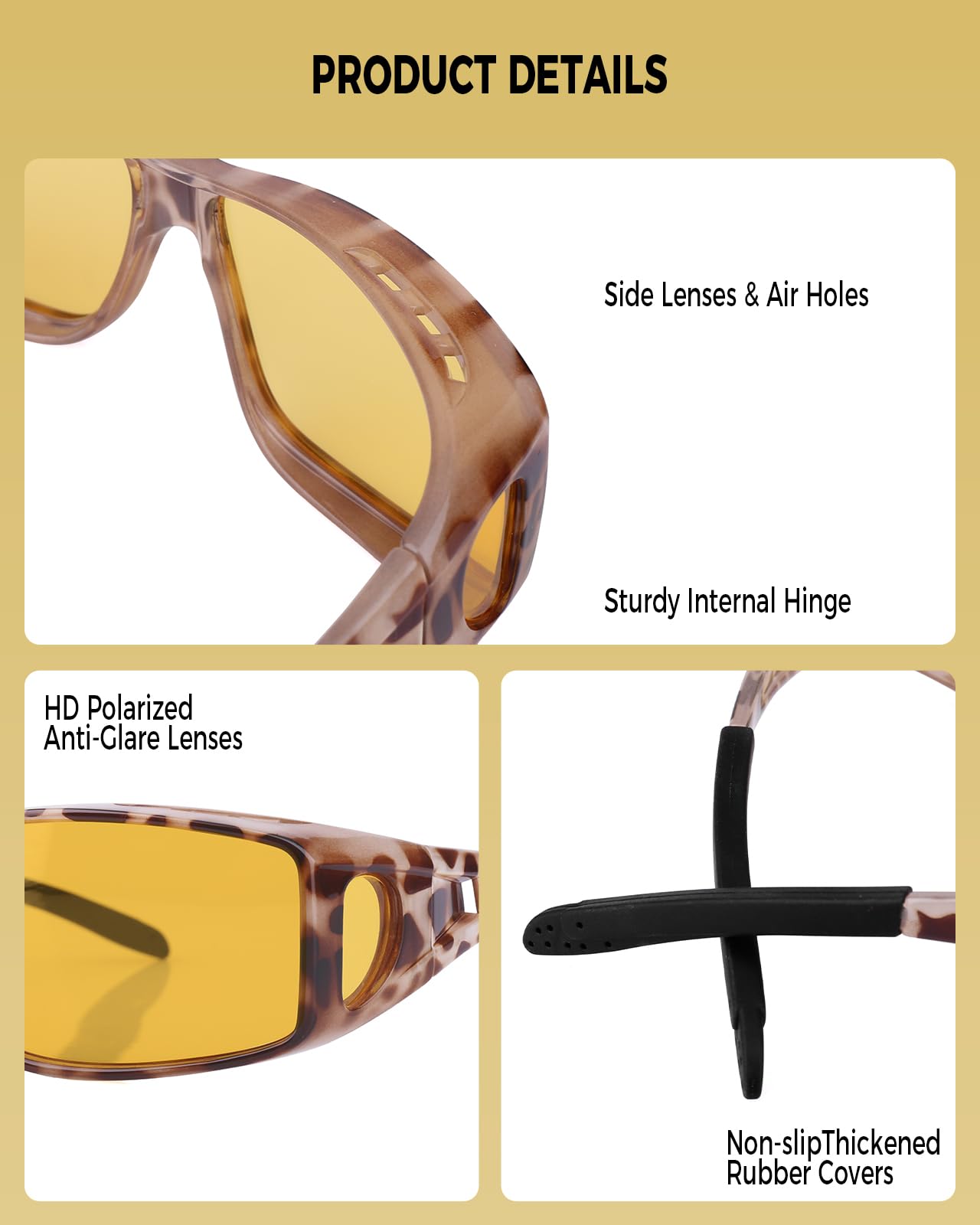 Nachtfahrbrille für Männer und Frauen, passt über Sonnenbrille, blendfrei, polarisiert, HD-Nachtsichtbrille, 06 Braun/Gelb Nachtsichtlinse