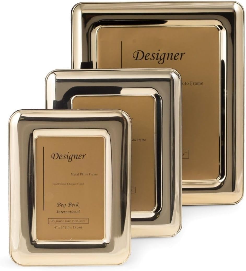 Bey-Berk Brass 5"x7" Picture Frame with Easel Back, 7.5" L x 0.25" W x 9.5" H