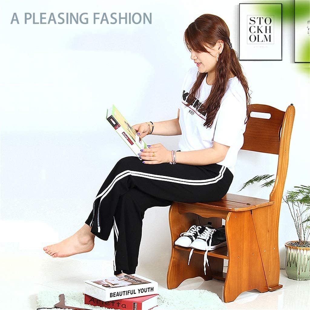 Foldable Step Stool Folding Steps Folding Ladder Wood Step Ladders 4 Step Lightweight Multi Purpose Stepladder Tread for Home Library Loft - 300 lb Capacity (Color : Walnut Color)