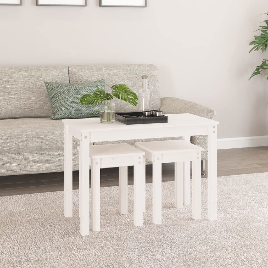 vidaXL Mesas apilables 3 Piezas Madera Maciza de Pino Blanco