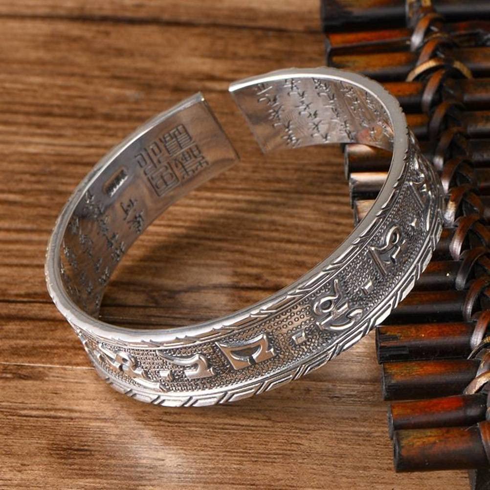 Bracciale Rigido Retrò in Argento Sterling 999 Bracciale Rigido in Argento Scritture Buddiste Femminile Larghezza Scritta Solida Maschile Braccialetto D'Argento Delle Scritture2