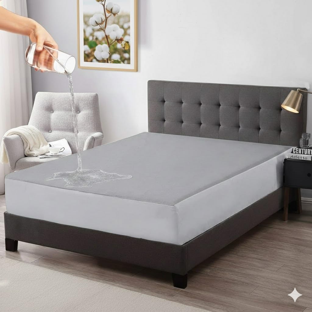 Trance Home Linen Premium 220 GSM+ 78 X 72 Cotton Terry King Size Waterproof Mattress Protector | Elasticated Fitted Non-Toxic| King Size Mattresses Cover (78X72 Inch | 6.5X6 Feet, Grey)-image-47