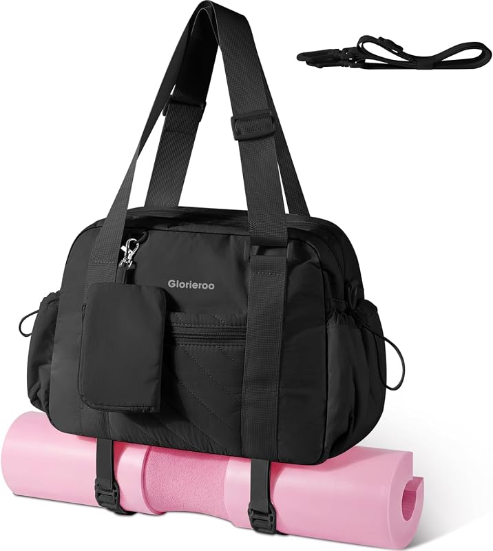 Small Gym Bag for Women - Duffle Weekender Work Duffel Carry on Tote Bag | Puffer Yoga Mat Holder Wet Compartment Coin Purse BPA-Free