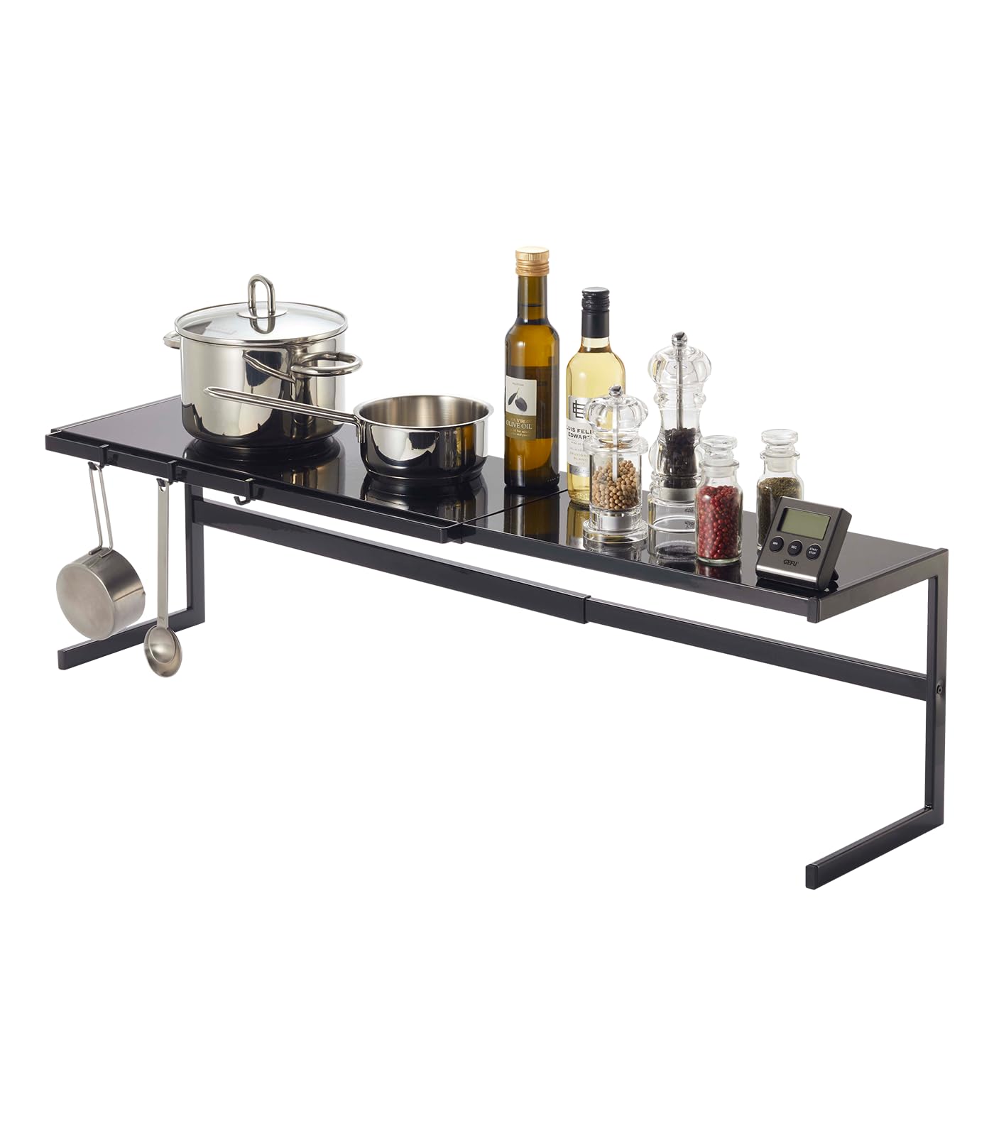 YAMAZAKI 4481 Tower Schmales ausziehbares Küchenregal, schwarz, Stahl, minimalistisch, 22,5 x 54-92 x 25 cm (L x B x H)