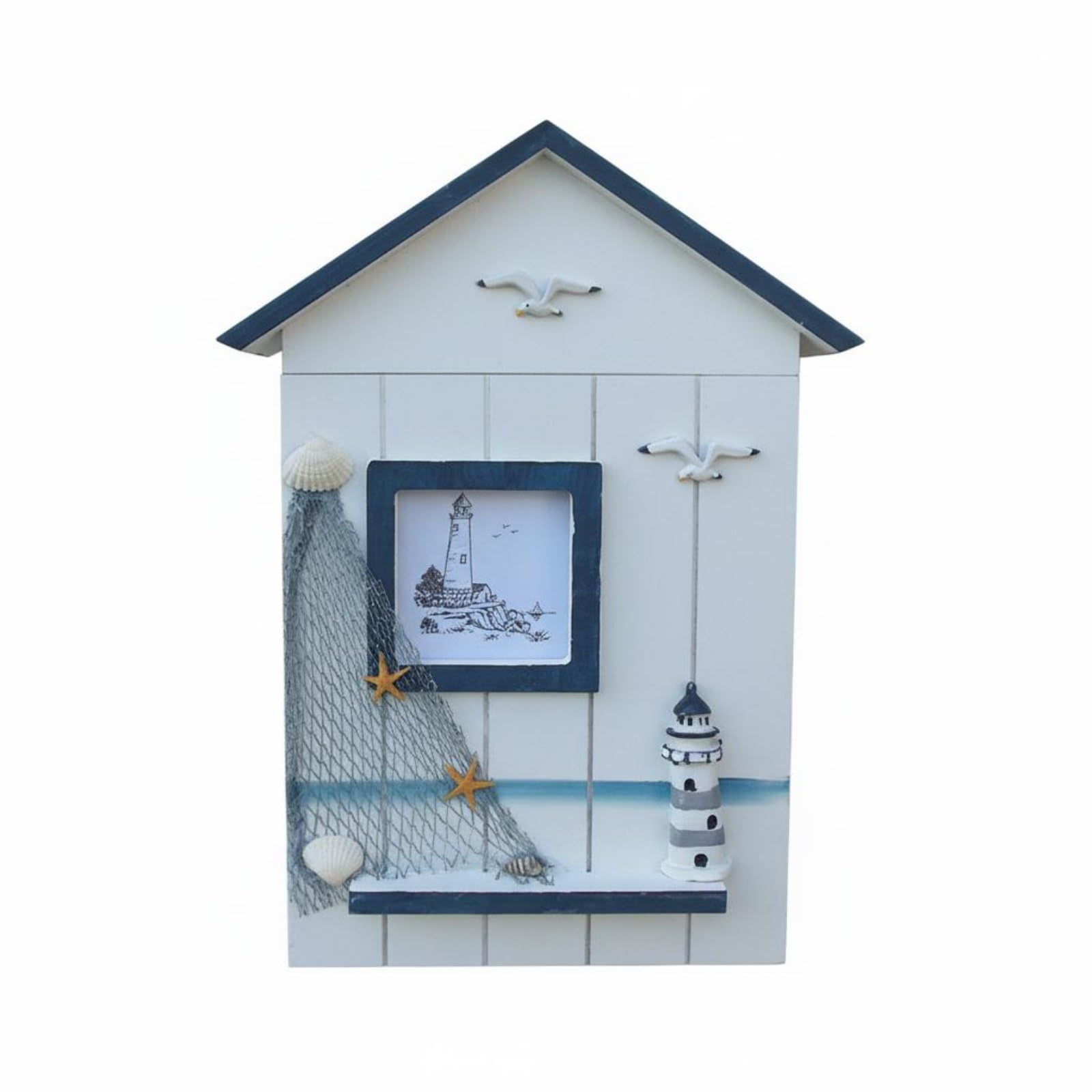 Rustic Finish House Shaped Key Box Space Saving Wall Mounted Key Box Handmade Easy Installation for Entryway, Vacation Home, Blue Top Lighthouse | Boxes | Woodenware | Decorative Arts-image-40