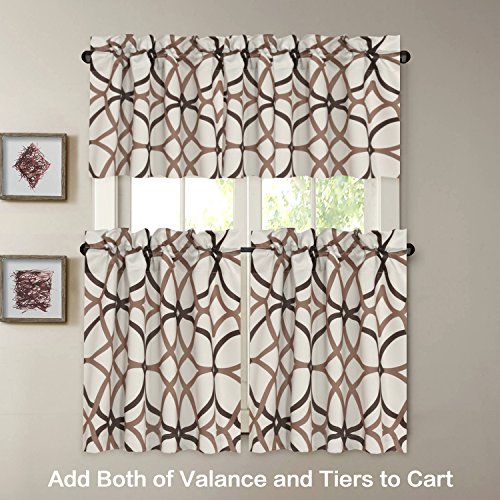 H.versailtex Blackout Curtain Valances For Kitchen/Bathroom - Thermal Insulated Window Valances For Living Room/Bedroom Rod Pocket Short Curtain 1 Panel, 52X18 Inch, Geo In Taupe And Brown #TOP2